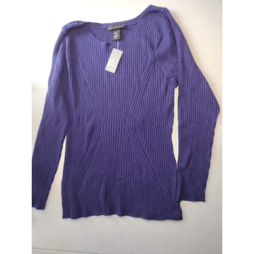 Lane Bryant Sweater Knit Top Purple Ribbed Long Sleeve Boat Neck Size 18/20